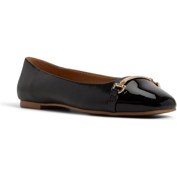 Aldo Womens Black Synthetic Closed Square Toe Low Wedge Heel Leanne Ballet Flat - Picture 3 of 5